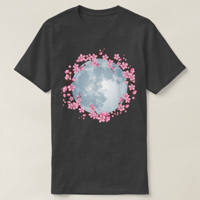 Cherry Blommar WAN Full Moon Sakura Japanska Ar T Shirt (Design framsida)
