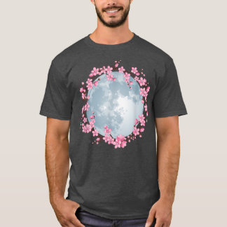Cherry Blommar WAN Full Moon Sakura Japanska Ar T Shirt