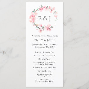 Cherry Blommar Wandeene Monogram Bröllop Program