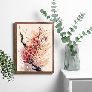 Cherry Blommar Watercolor Flowers Wall Art Poster