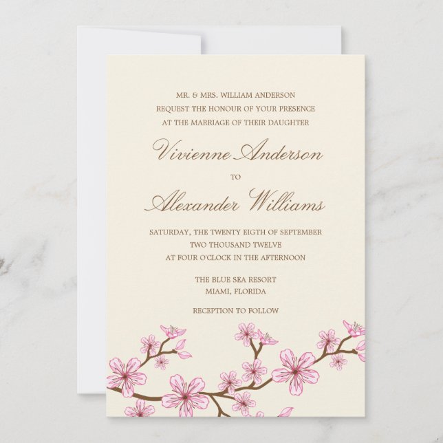 CHERRY-BLOMMAR | WEDDING-INBJUDANDE INBJUDNINGAR (Framsida)