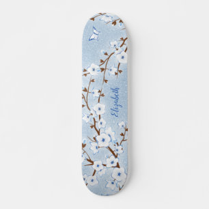 Cherry Blommar White Blue Glitter Blommigt Namn Mini Skateboard Bräda 18,5 Cm