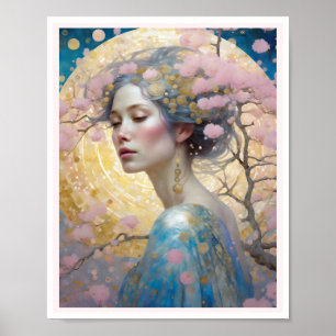 Cherry Blommar Woman Art Deco Circles Rosa Guld Poster
