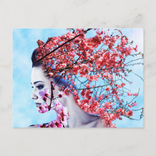 Cherry Blommar Woman Vykort