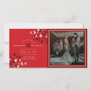 Cherry-Blommarna "Xie Xie" Kinesiskt Bröllop-foto Tack Kort