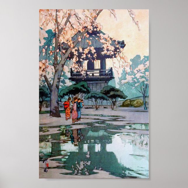 Cherry Blommars and Belfry, Hiroshi Yoshida Poster (Framsidan)