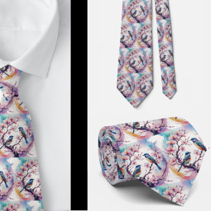 Cherry Blommars and Birds Japansk Necktie Slips