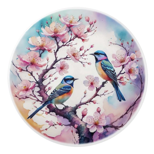 Cherry Blommars and Birds Japanska Knobs Knopp (Framsidan)