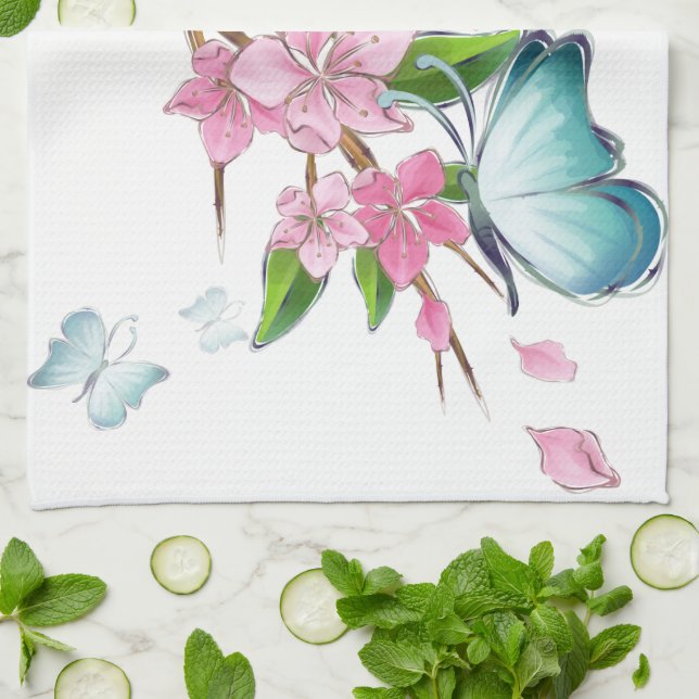 Cherry Blommars and Butterflies American MoJo Kit Kökshandduk (Vikta)