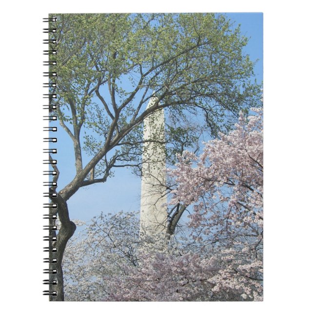 Cherry Blommars and Washington Monument in DC Anteckningsbok Med Spiral (Framsidan)