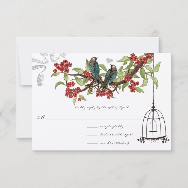 Cherry Blommars Aqua Birds and Birdcage OSA Kort (Framsida)