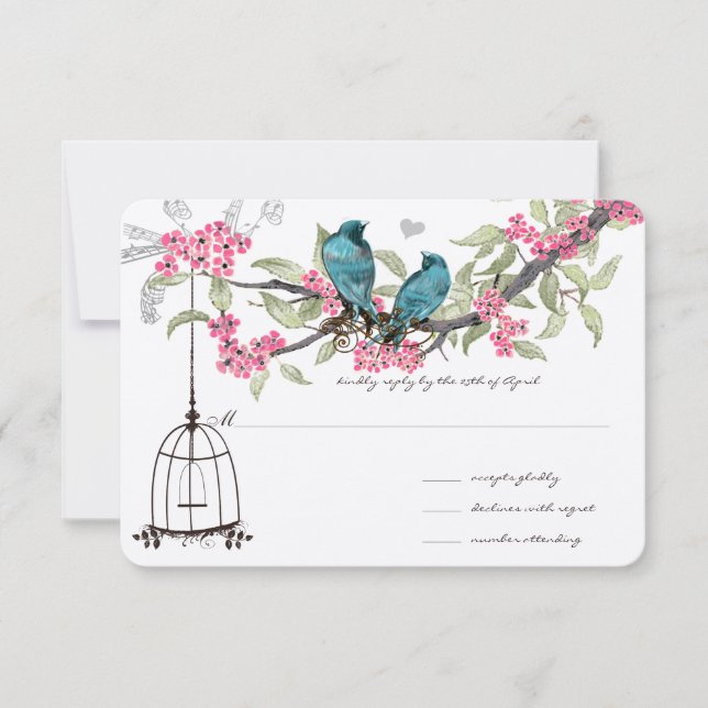 Cherry Blommars Aqua Birds and Birdcage OSA Kort (Framsida)