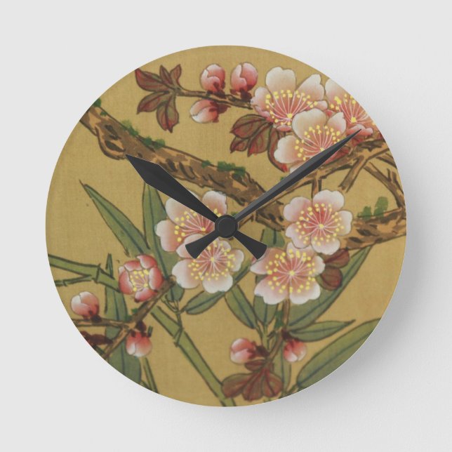Cherry Blommars Asian Japansk Art Rund Klocka (Framsida)