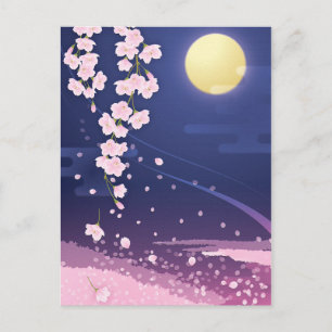 Cherry Blommars Asian Sakura med Night Himlar Vykort
