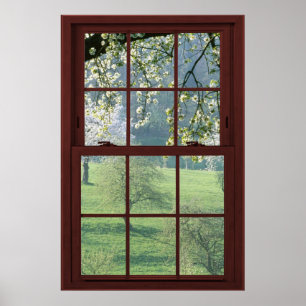Cherry Blommars Bild Window Illusion #3 av 3 Poster
