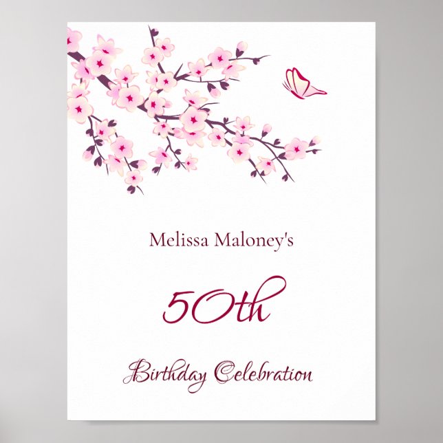 Cherry Blommars Birthday Anpassningsbar Birthday Poster (Framsidan)