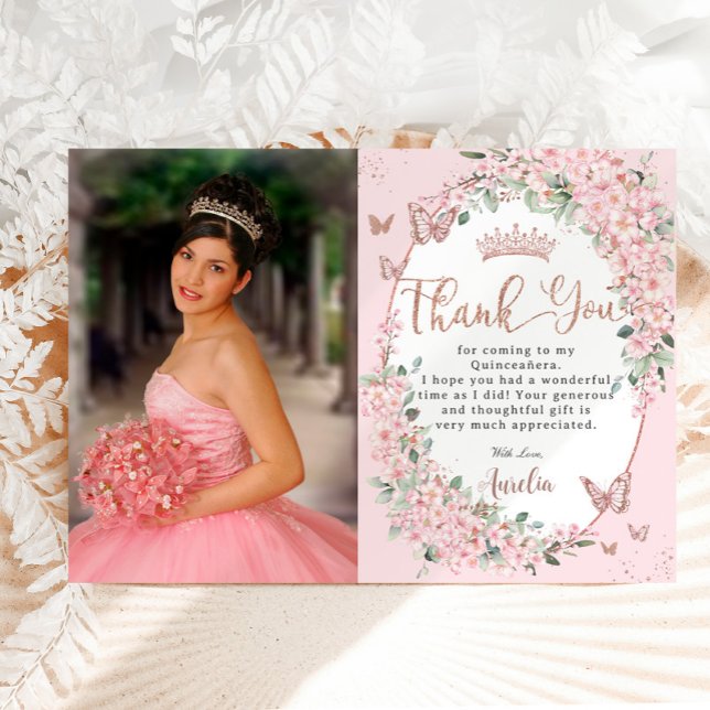 Cherry Blommars Blommigt Butterflies Quinceanera Tack Kort (Skapare uppladdad)