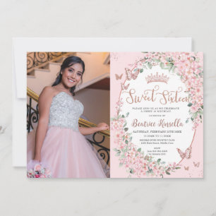 Cherry Blommars Blommigt Butterflies Sweet sixteen Inbjudningar