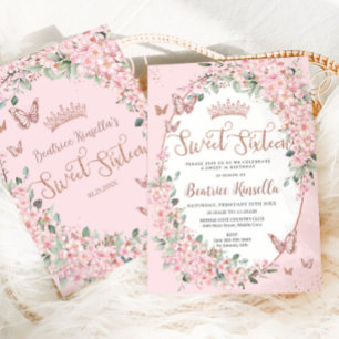 Cherry Blommars Blommigt Butterflies Sweet sixteen Inbjudningar