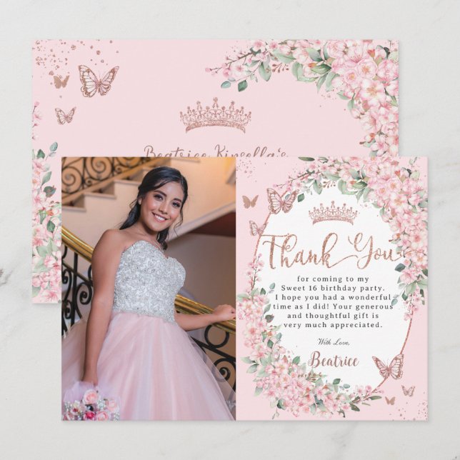 Cherry Blommars Blommigt Butterflies Sweet sixteen Tack Kort (Fram/baksida)