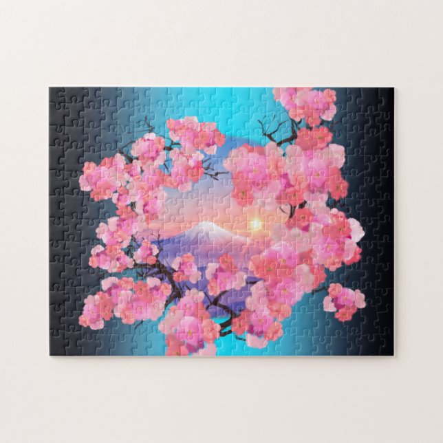 Cherry Blommars by Mount Fuji Pussel (Horisontell)