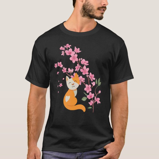Cherry Blommars Cat Cherryblossom japansk Flower T Shirt (Framsida)