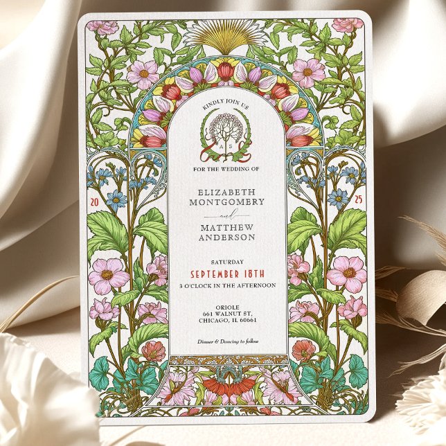 Cherry Blommars & Cornblommor Art nouveau Bröllop Inbjudningar (Skapare uppladdad)