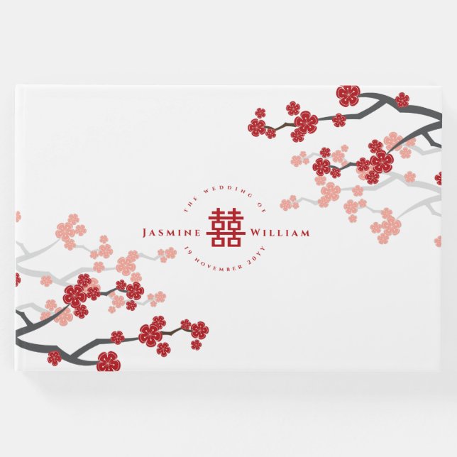 Cherry Blommars & Dubbla Happity Chinese Bröllop Gästböcker (Framsida)