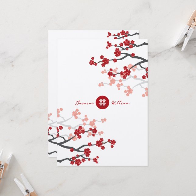 Cherry Blommars & Dubbla Happity Chinese Bröllop Inbjudningar (Fram/Back In Situ)