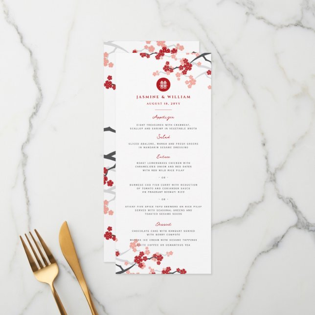 Cherry Blommars Dubbla Happity Chinese Bröllop Meny (Fram/Back In Situ)