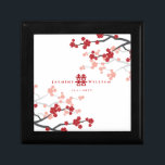 Cherry Blommars & Dubbla Happity Chinese Bröllop Minnesask<br><div class="desc">Blommar för vita / röda körsbär / Sakura Vår blommor och enkel Dubbla lycka Kinesisk nyckelruta för Bröllop. Orienterade och vita körsbärssymboler eller sakurablommor med dubblans lyckosymbol. En elegant och romantisk, tematisk bröllop-design som är modern och klassande. Körsbärskulturerna blommar i vår och symboliserar nya blommar, kärlek och romantik i japansk,...</div>