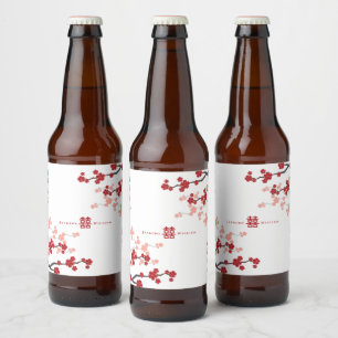 Cherry Blommars Dubbla Happity Chinese Bröllop Ölflaska Etikett
