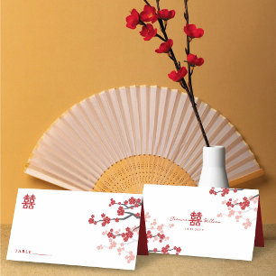 Cherry Blommars & Dubbla Happity Chinese Bröllop Placeringskort