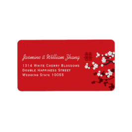 Cherry Blommars Dubbla Happity Chinese Bröllop Returadress Etikett