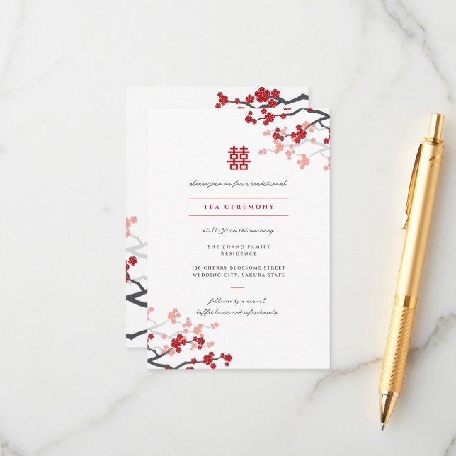 Cherry Blommars & Dubbla Happity Chinese Bröllop Tilläggskort (Fram/Back In Situ)