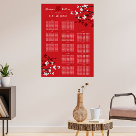 Cherry Blommars Dubbla Xi Asian Bröllop Seat Chart Poster