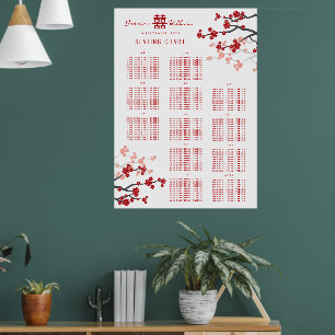 Cherry Blommars Dubbla Xi Asian Bröllop Seat Chart Poster