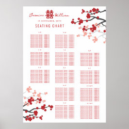 Cherry Blommars Dubbla Xi Asian Bröllop Seat Chart Poster