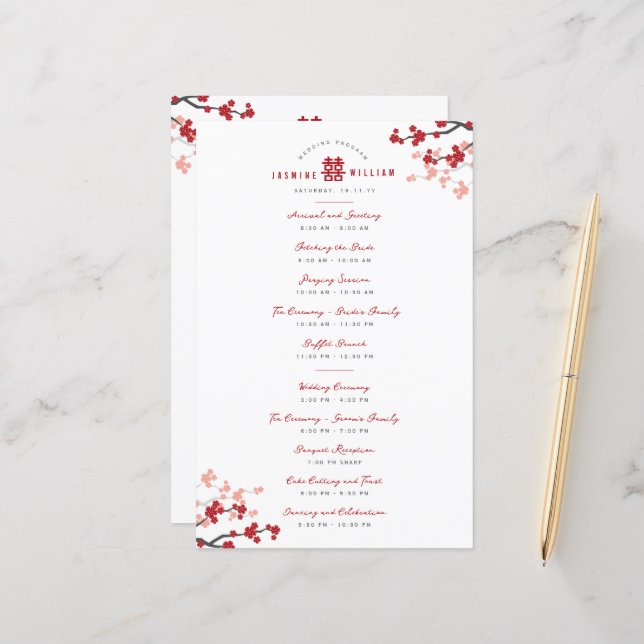 Cherry Blommars Dubbla Xi kinesiskt Bröllopsprogra (Fram/Back In Situ)