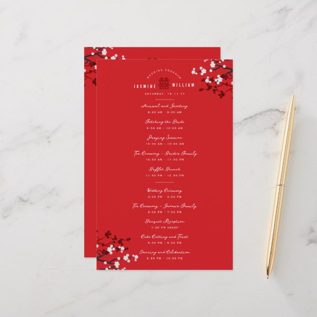 Cherry Blommars Dubbla Xi kinesiskt Bröllopsprogra (Fram/Back In Situ)