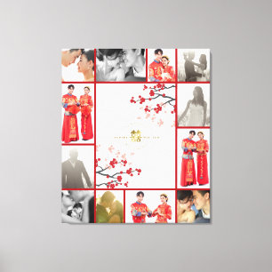 Cherry Blommars & Golden Dubbla Xi Chinese Bröllop Canvastryck