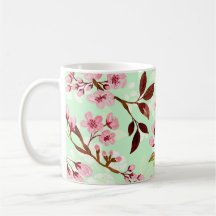 Cherry Blommars Mint Background Coffee Mugg
