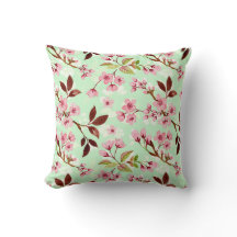 Cherry Blommars Mint Background Dekorativ kudde