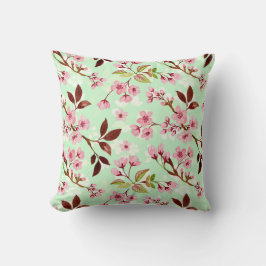 Cherry Blommars Mint Background Dekorativ kudde