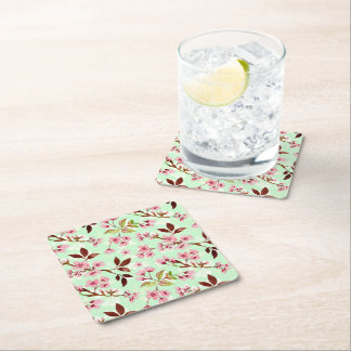 Cherry Blommars Mint Background Papper Underlägg Kvadrat