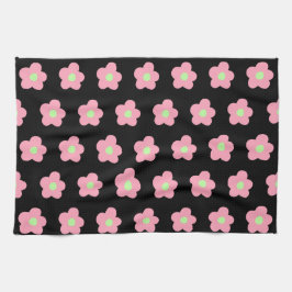 Cherry Blommars on Black Kökshandduk