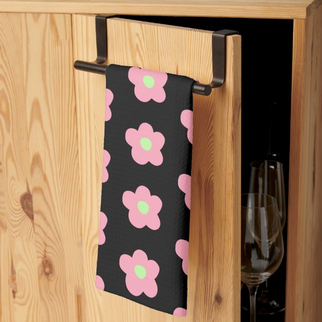 Cherry Blommars on Black Kökshandduk (Thirds Fold)