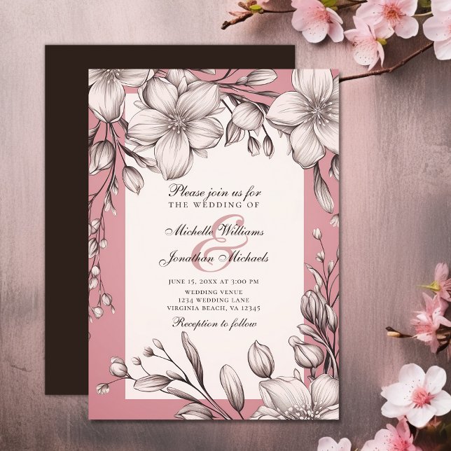 Cherry Blommars Romantic Vår Blommigt Bröllop Inbjudningar (Cherry Blossoms Romantic Floral Sakura Wedding Invitation)