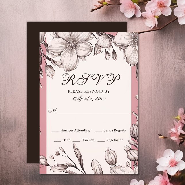 Cherry Blommars Romantic Vår Blommigt Bröllop OSA Kort (Cherry Blossoms Romantic Spring Floral Wedding RSVP Card)