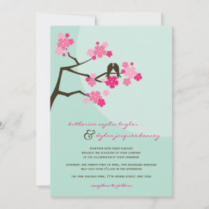 Cherry Blommars Sakura Love birds bröllopsinbjudan Inbjudningar